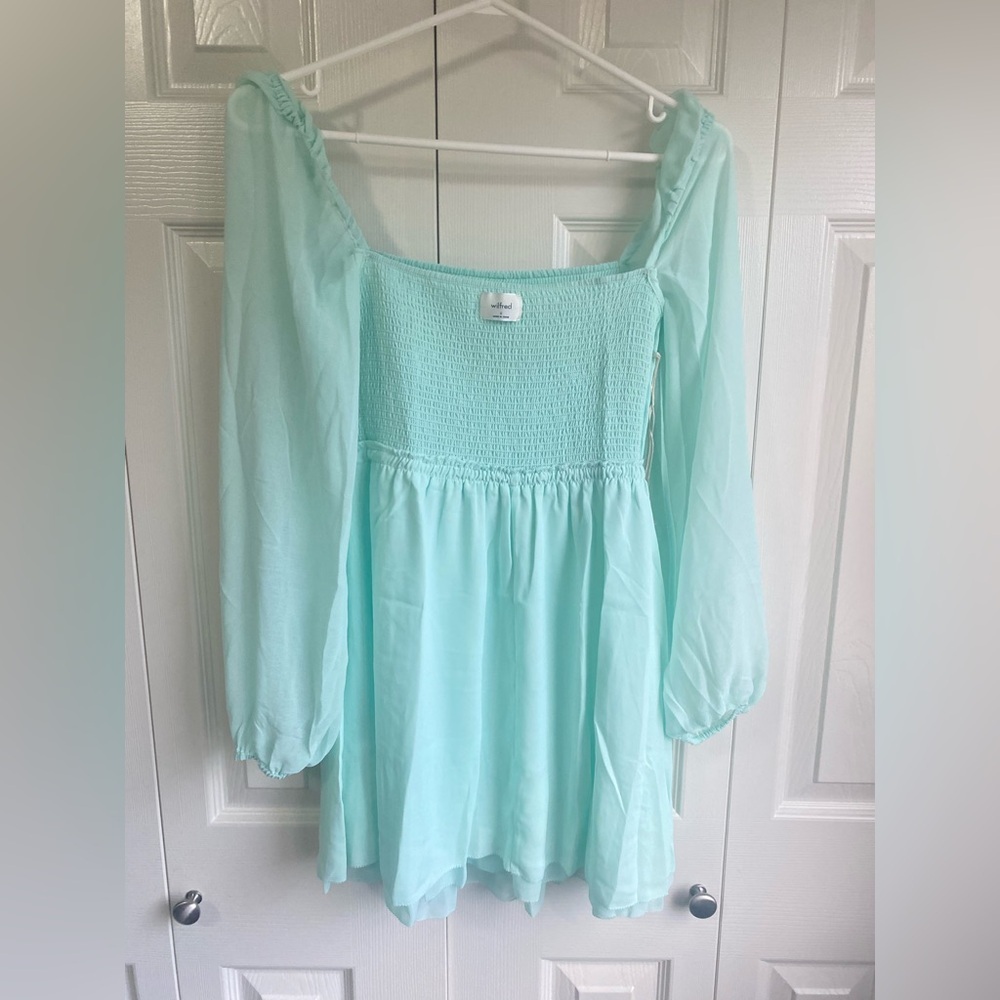 New Aritzia Wilfred Tempest Mini Dress Smocked chiffon mini dress - Picture 9 of 13